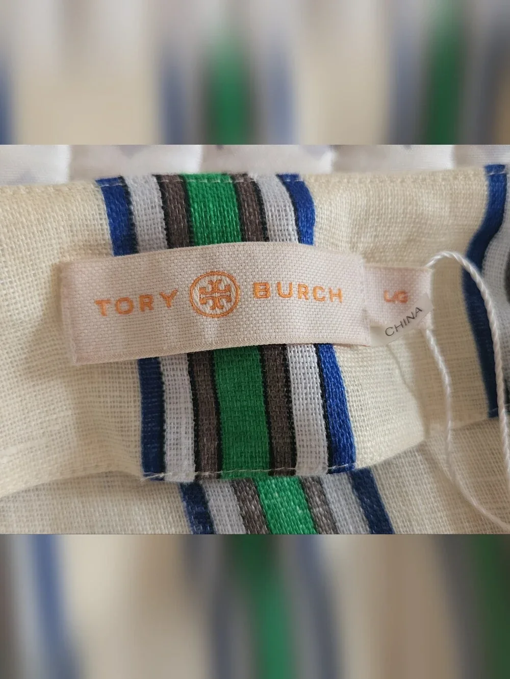 Tory Burch Grand Awning Stripe Linen Caftan Dress Coverup Size L NWT Retail $498